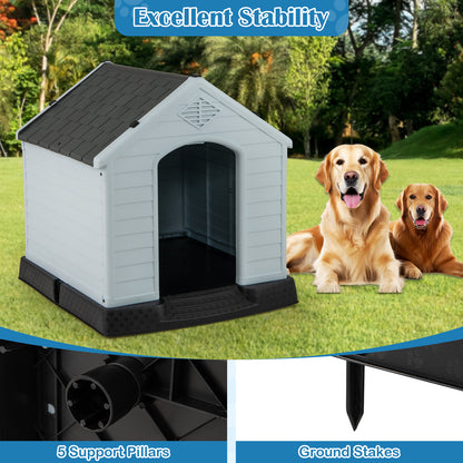 Waterproof Plastic Dog House, Elevated Floor, Medium, Gray Dog Kennels at Gallery Canada