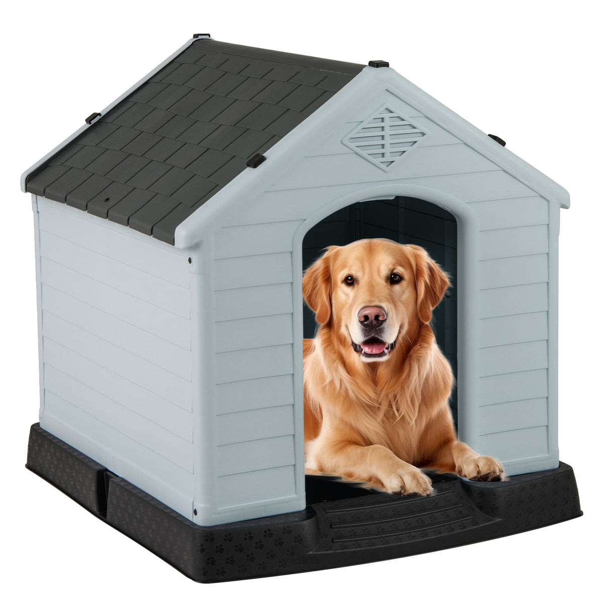 Waterproof Plastic Dog House, Elevated Floor, Medium, Gray Dog Kennels at Gallery Canada