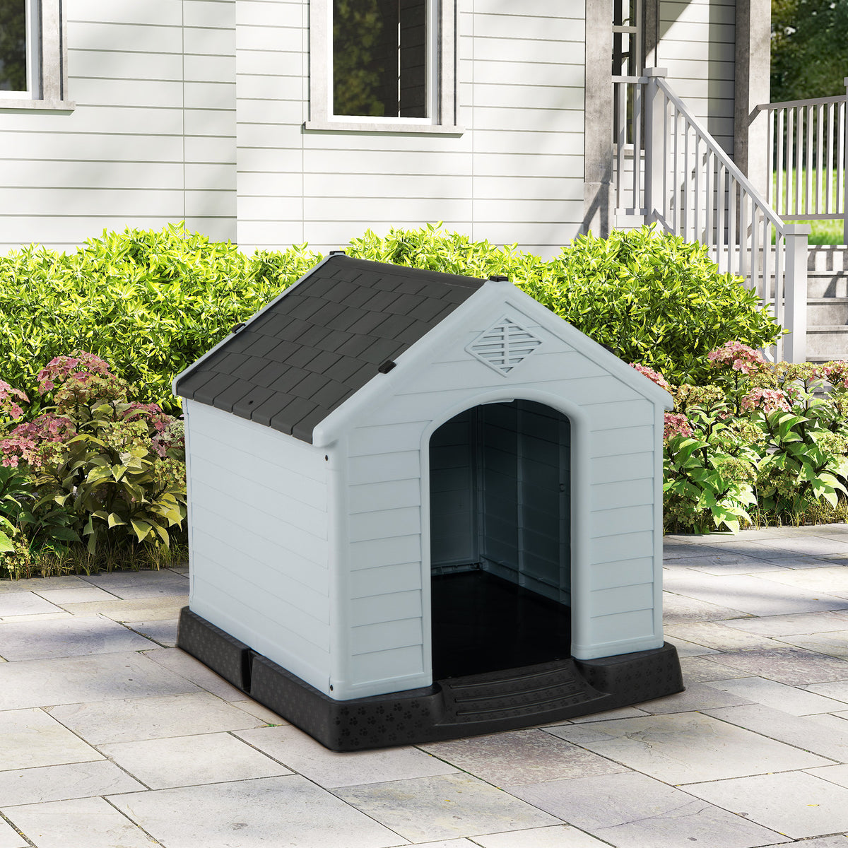 Waterproof Plastic Dog House, Elevated Floor, Medium, Gray Dog Kennels at Gallery Canada