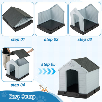 Waterproof Plastic Dog House, Elevated Floor, Medium, Gray Dog Kennels at Gallery Canada