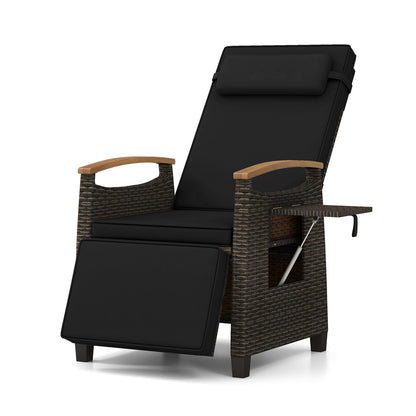 Patio Wicker Recliner Chair, Adjustable Backrest And Footrest, Black Outdoor Chaise Lounges Black at Gallery Canada