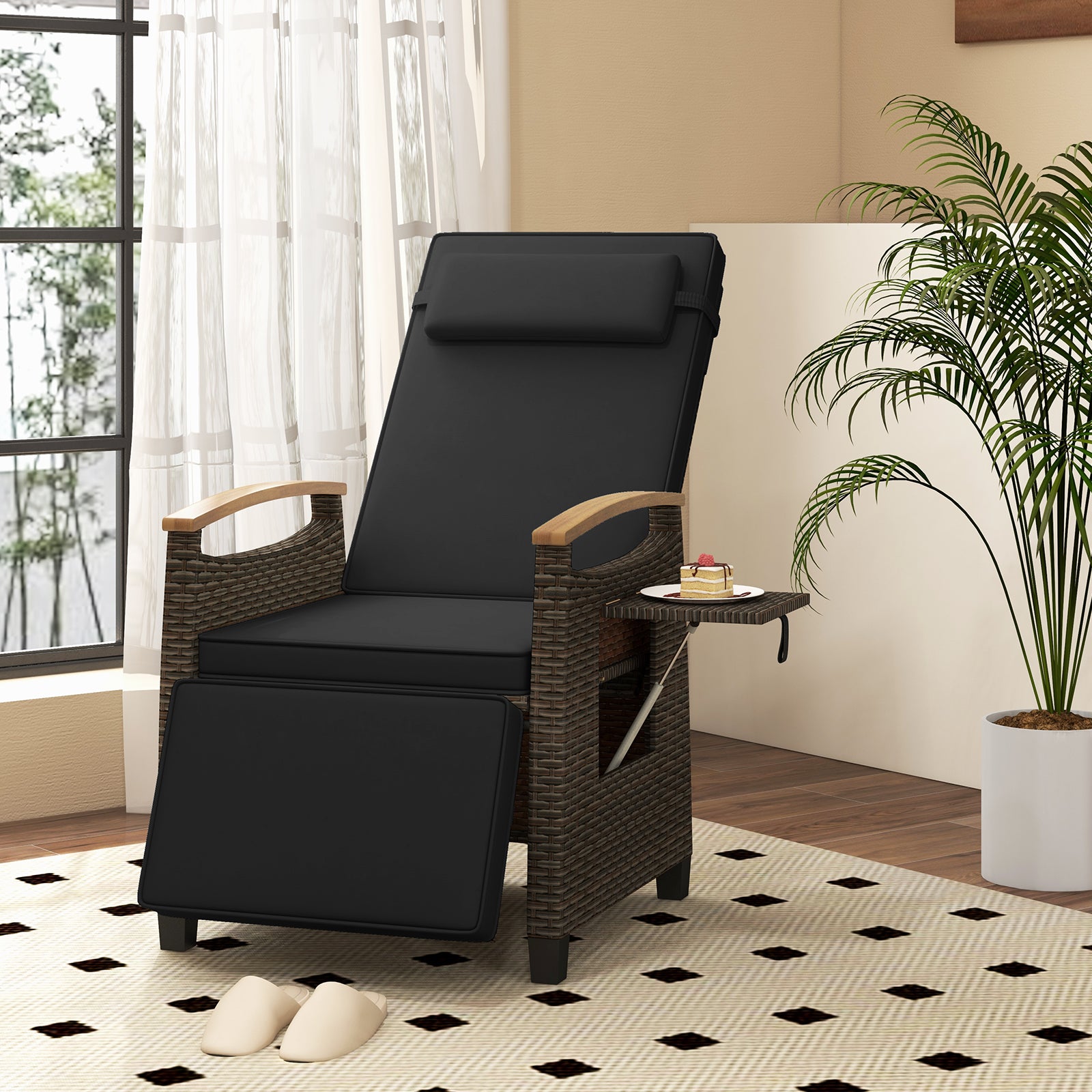 Patio Wicker Recliner Chair, Adjustable Backrest And Footrest, Black Outdoor Chaise Lounges at Gallery Canada