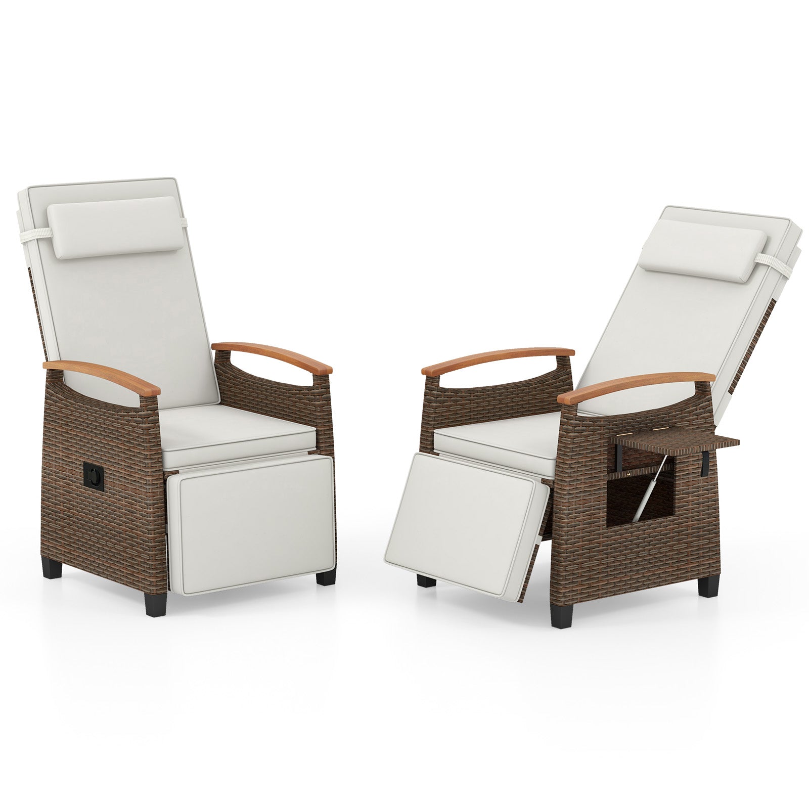 Patio Wicker Recliner Chair, Adjustable Backrest And Footrest, White Outdoor Chaise Lounges at Gallery Canada