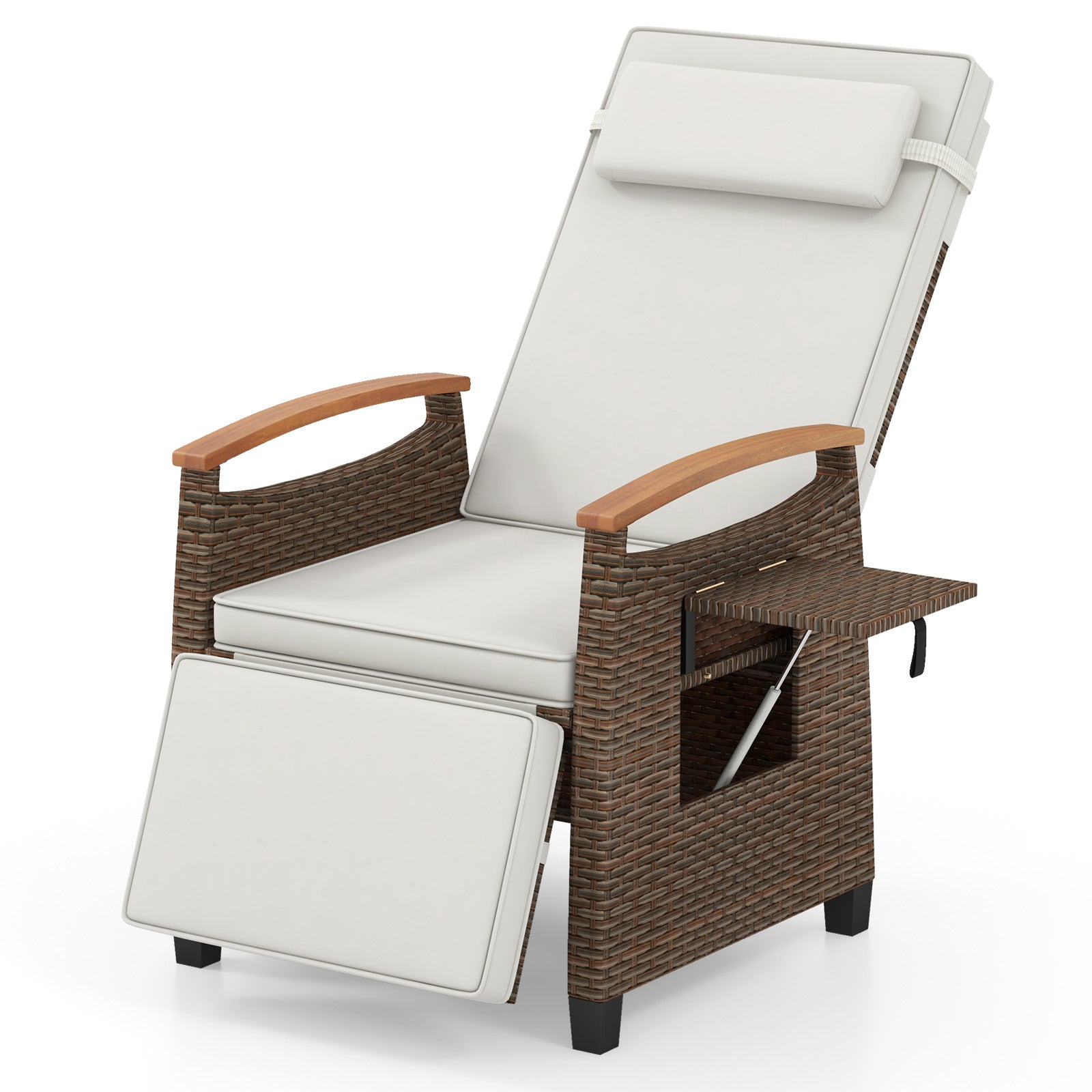 Patio Wicker Recliner Chair, Adjustable Backrest And Footrest, White Outdoor Chaise Lounges at Gallery Canada