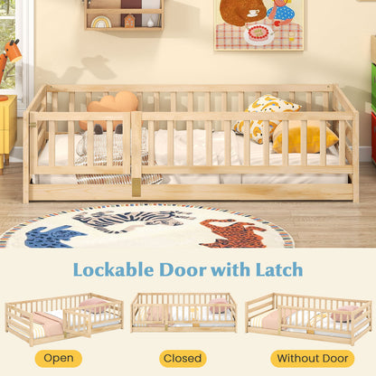 Twin Size Floor Bed, High Fence Playhouse, Natural Toddler Beds at Gallery Canada