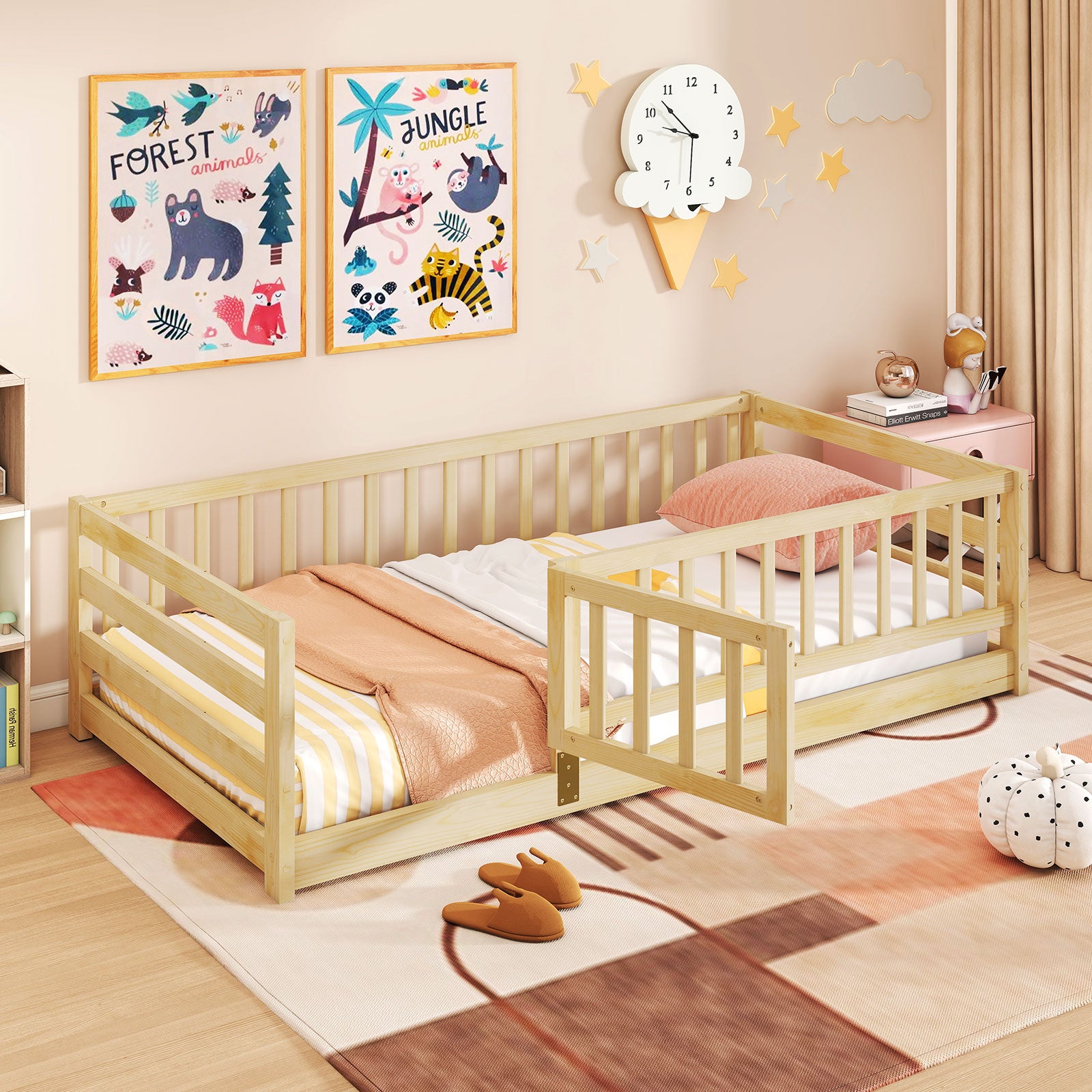 Twin Size Floor Bed, High Fence Playhouse, Natural Toddler Beds at Gallery Canada