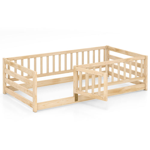 Twin Size Floor Bed, High Fence Playhouse, Natural