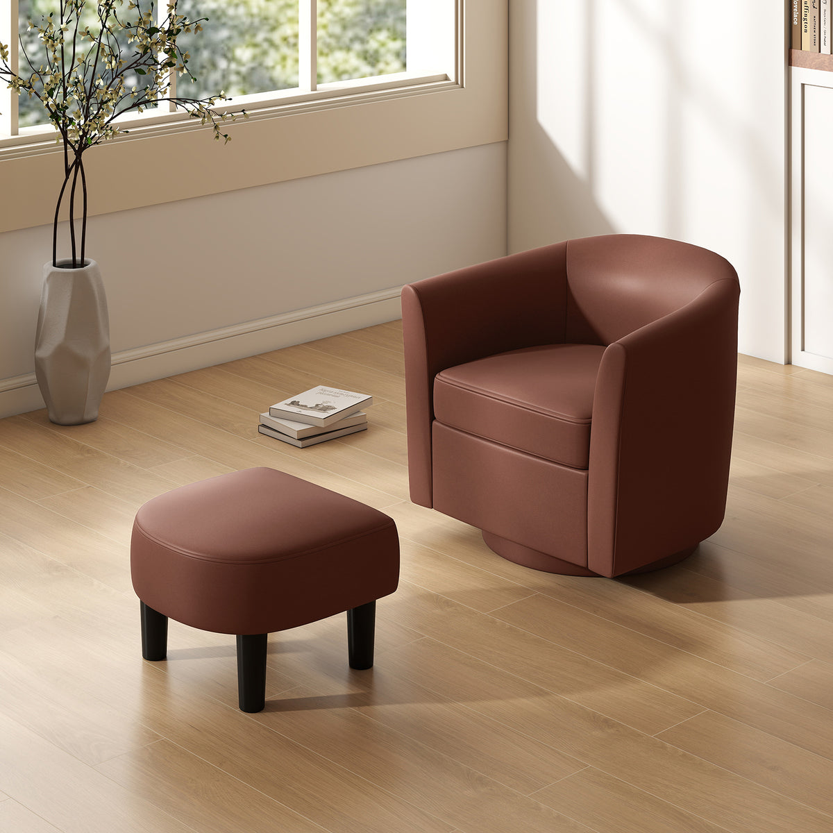 Modern Club Swivel Accent Chair, Ottoman Footrest, Curved Backrest, Brown Accent Chairs at Gallery Canada