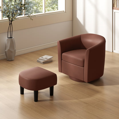 Modern Club Swivel Accent Chair, Ottoman Footrest, Curved Backrest, Brown Accent Chairs at Gallery Canada
