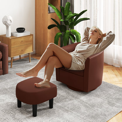 Modern Club Swivel Accent Chair, Ottoman Footrest, Curved Backrest, Brown Accent Chairs at Gallery Canada
