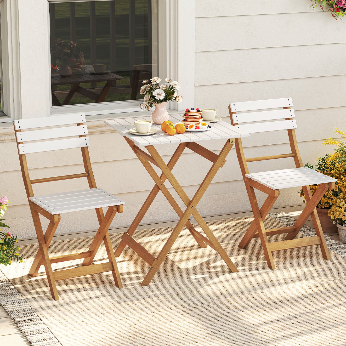 3 Piece Folding Patio Bistro Set, Acacia Wood Chairs And Square Table Patio Conversation Sets at Gallery Canada