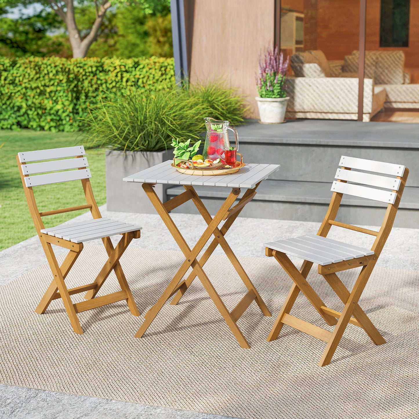 3 Piece Folding Patio Bistro Set, Acacia Wood Chairs And Square Table Patio Conversation Sets at Gallery Canada