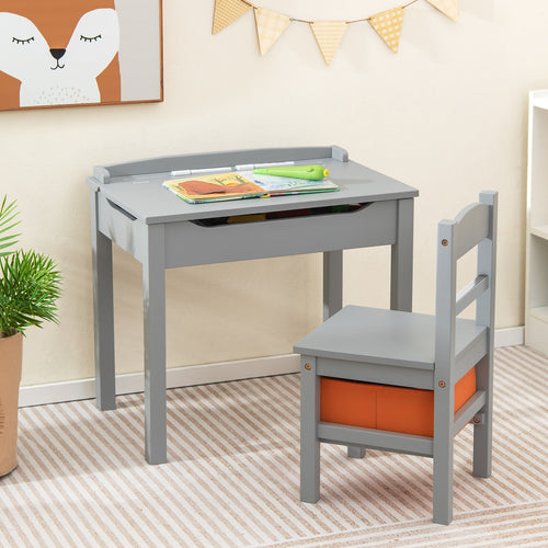 Kids Wood Table And Chair Set With Storage, Gray