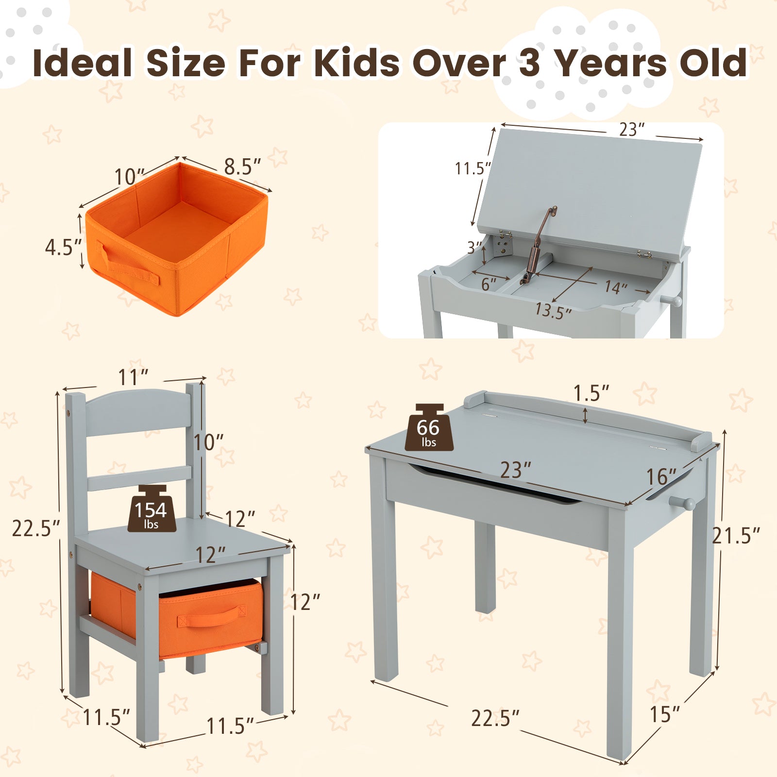 Kids Wood Table And Chair Set With Storage, Gray Kids Table & Chair Sets at Gallery Canada