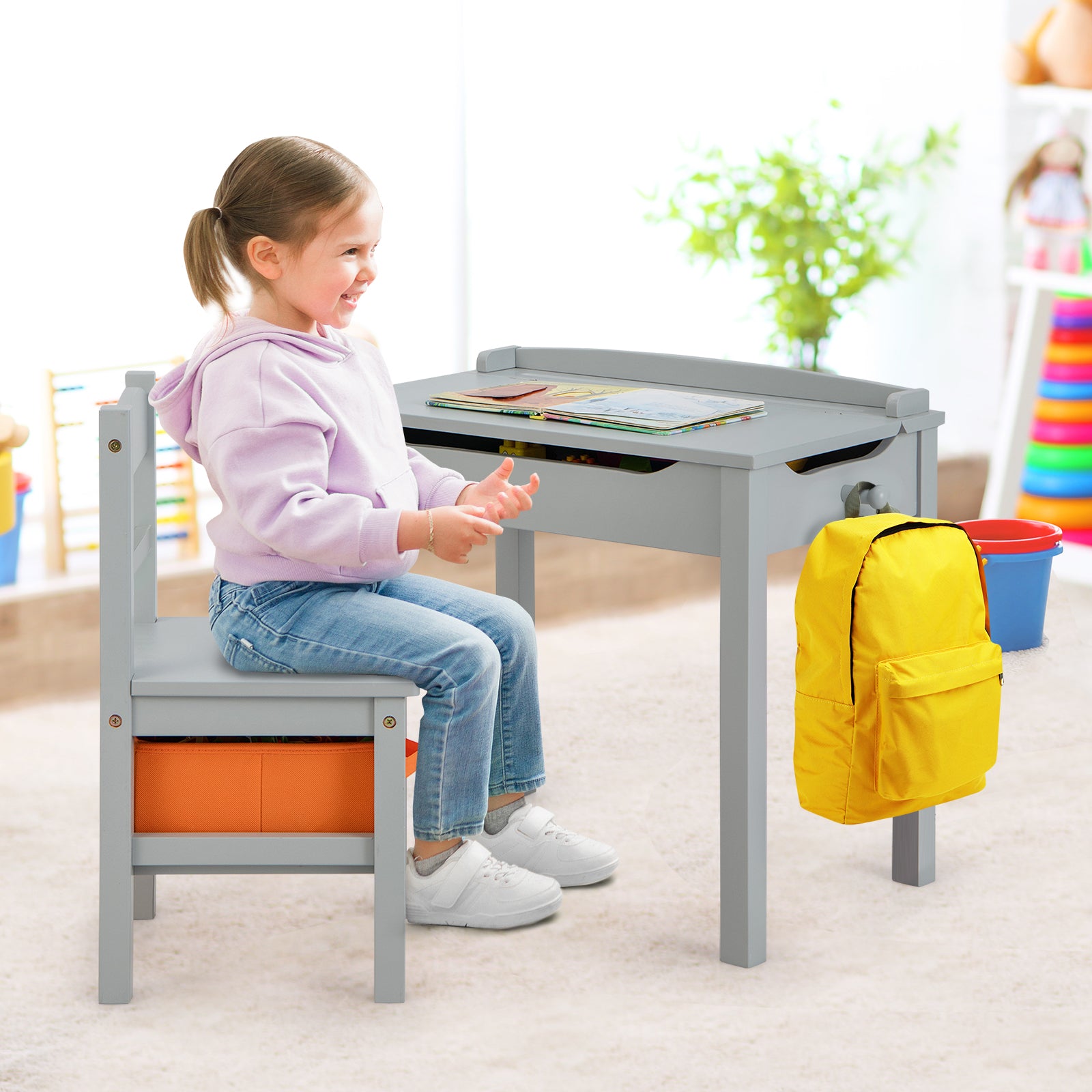 Kids Wood Table And Chair Set With Storage, Gray Kids Table & Chair Sets at Gallery Canada