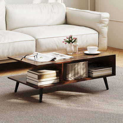 Mid Century Modern Coffee Table, 2-Tier Rectangle, Brown Coffee Tables at Gallery Canada