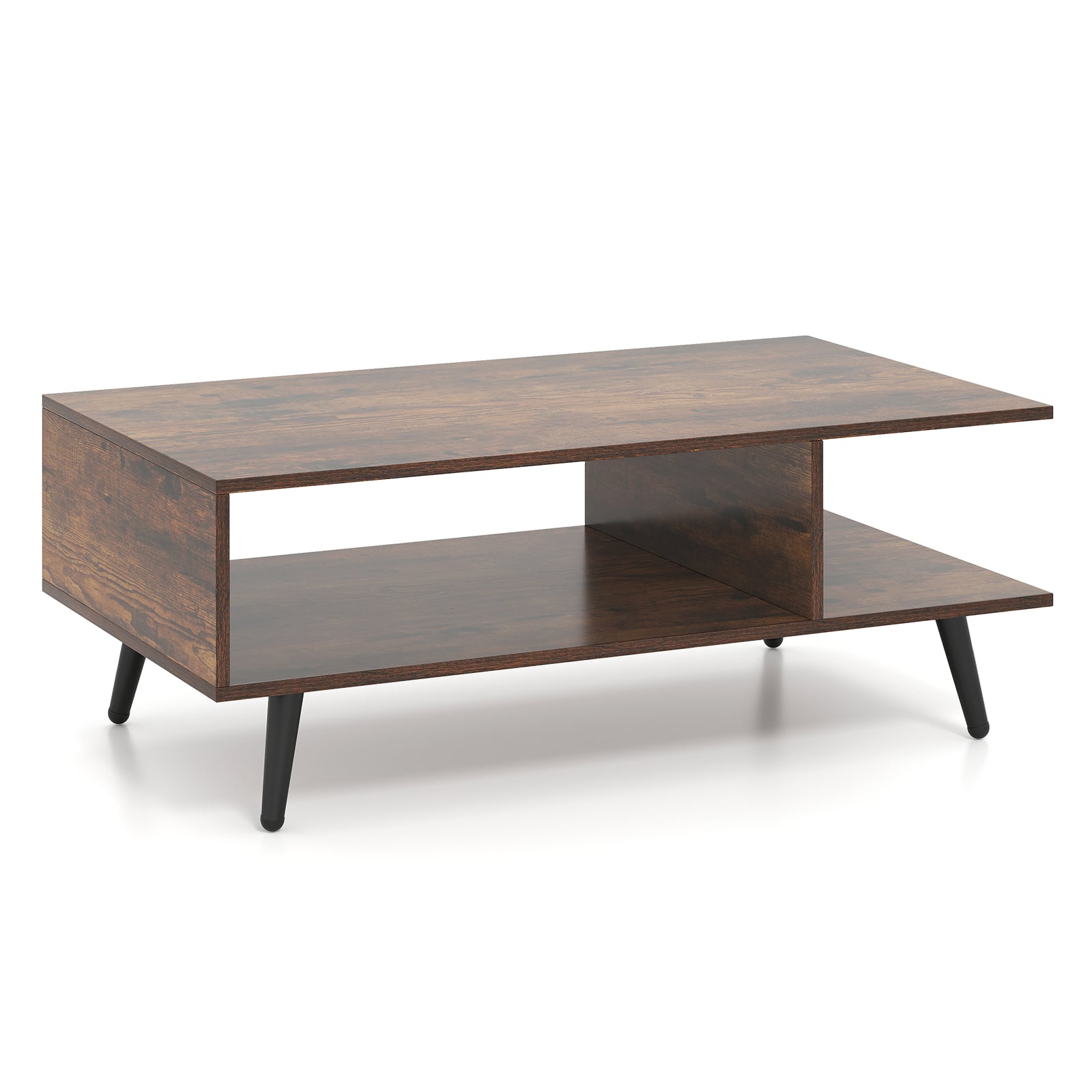 Mid Century Modern Coffee Table, 2-Tier Rectangle, Brown Coffee Tables at Gallery Canada