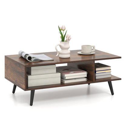 Mid Century Modern Coffee Table, 2-Tier Rectangle, Brown Coffee Tables at Gallery Canada