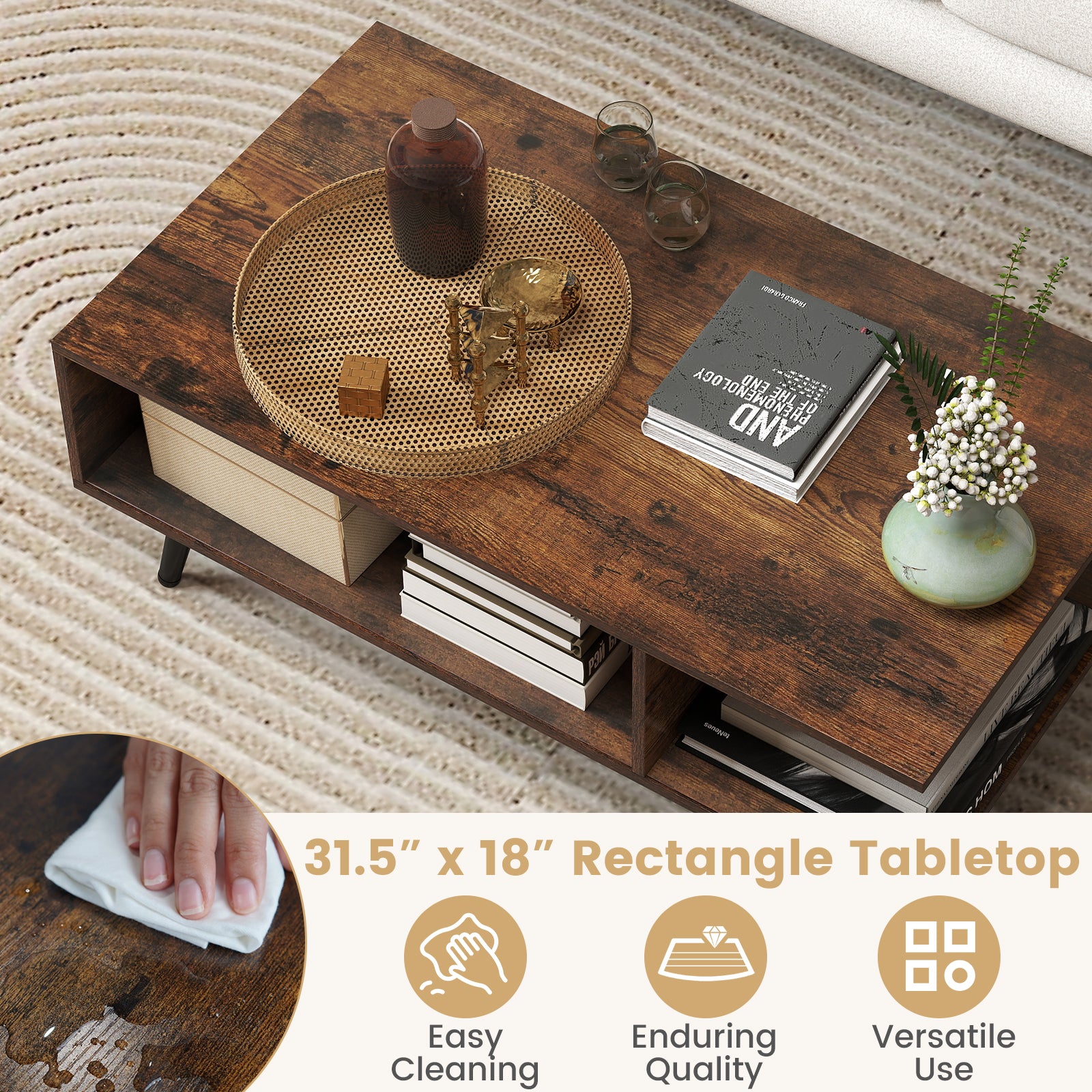 Mid Century Modern Coffee Table, 2-Tier Rectangle, Brown Coffee Tables at Gallery Canada
