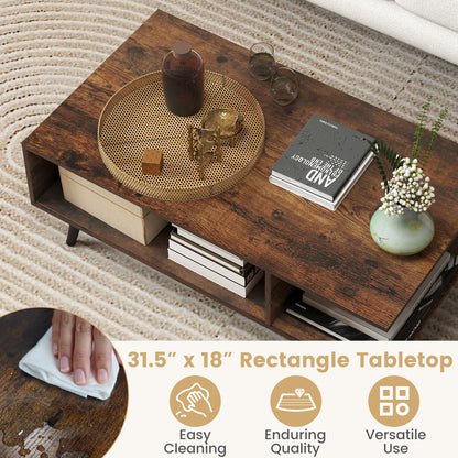 Mid Century Modern Coffee Table, 2-Tier Rectangle, Brown Coffee Tables at Gallery Canada