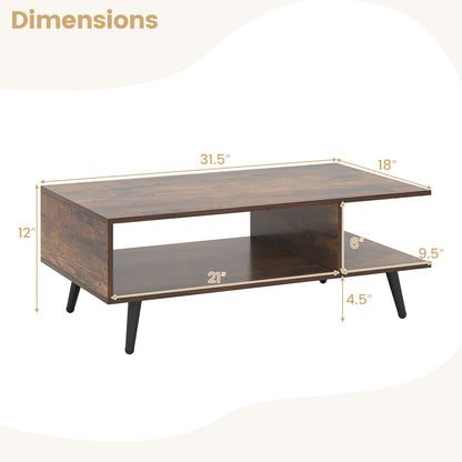 Mid Century Modern Coffee Table, 2-Tier Rectangle, Brown Coffee Tables at Gallery Canada
