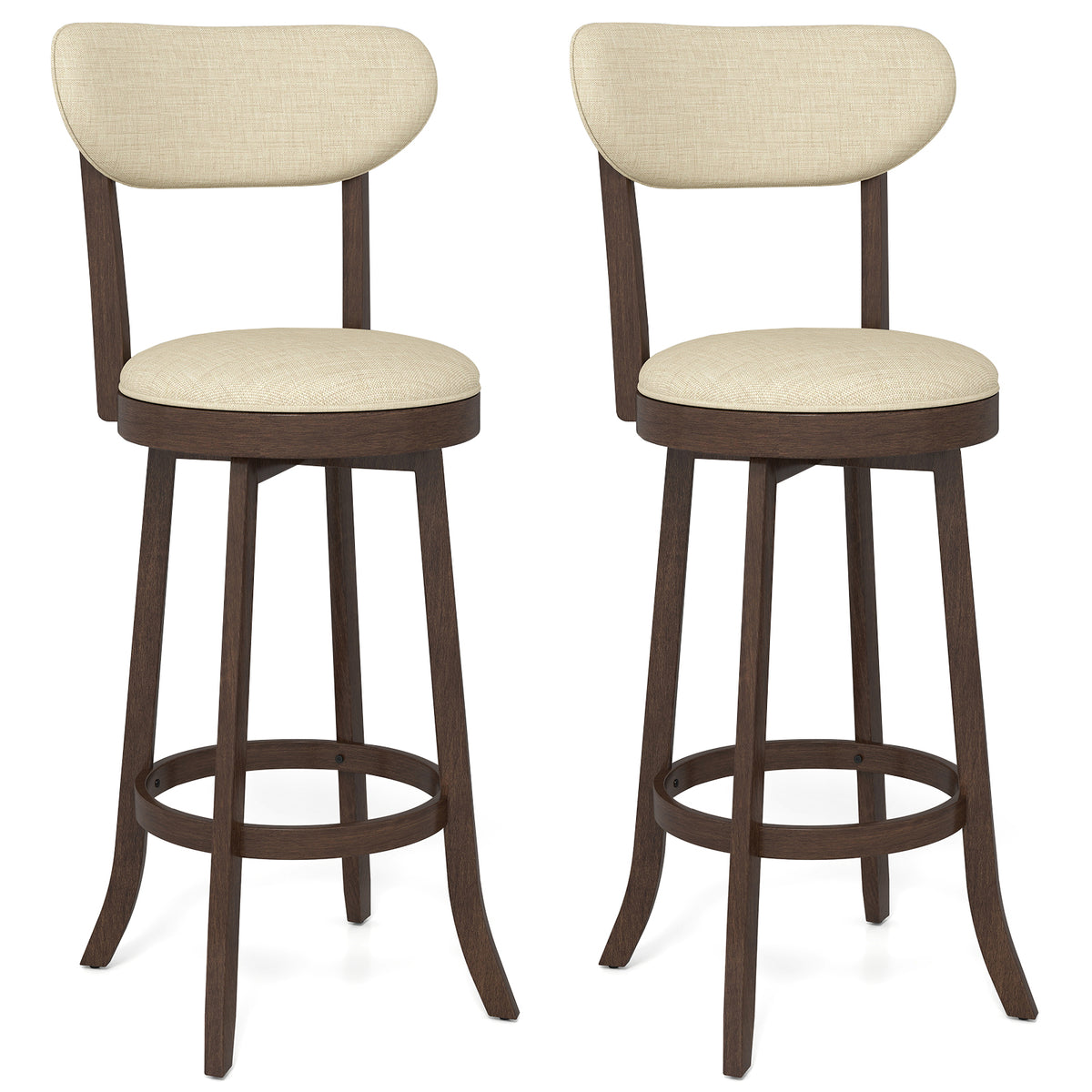 30.5 Inch Swivel Barstool Set, Padded Seat and Backrest, Brown Bar Stools at Gallery Canada
