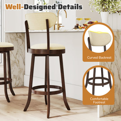 30.5 Inch Swivel Barstool Set, Padded Seat and Backrest, Brown Bar Stools at Gallery Canada