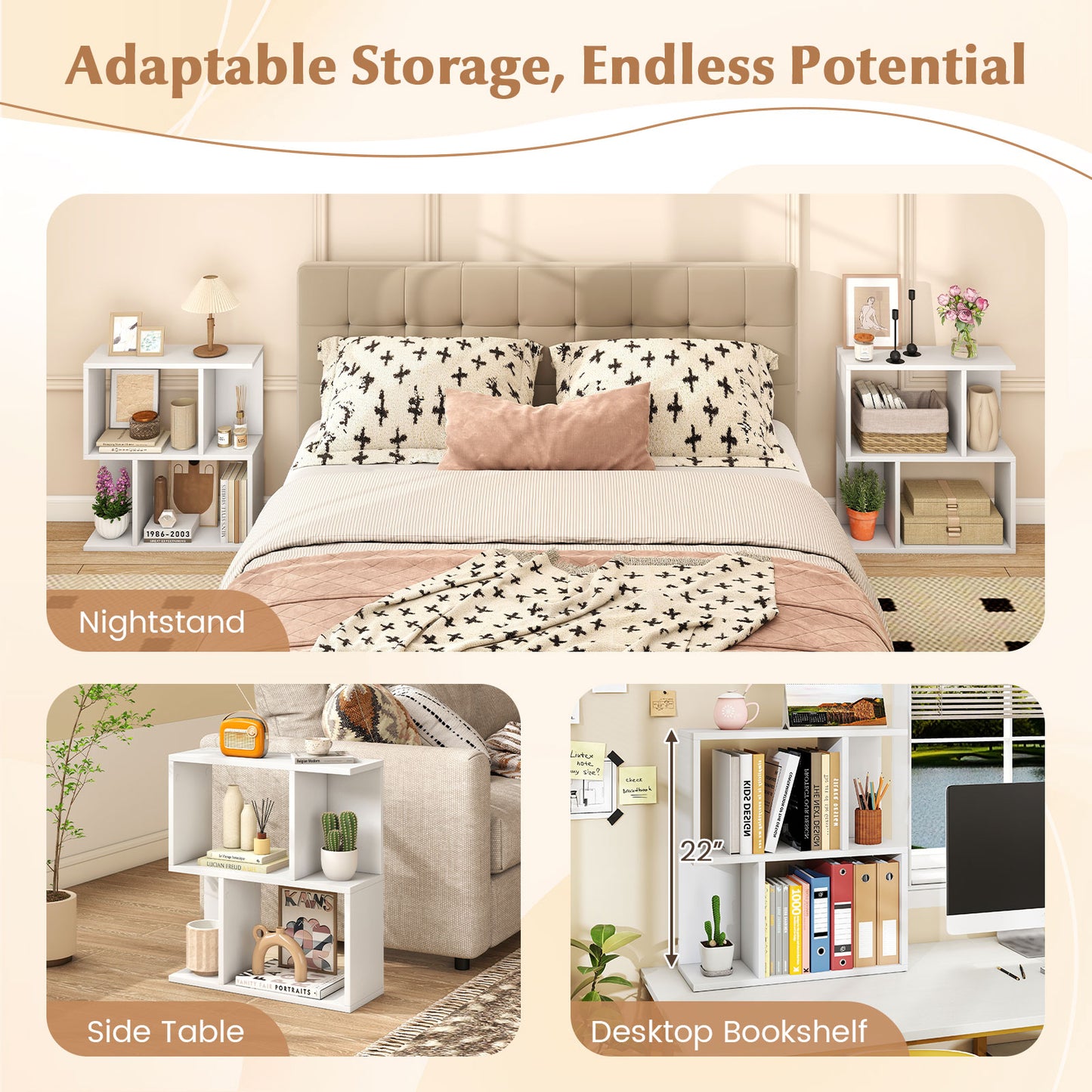 3-Tier Bookshelf With Display Shelf, White Bookcases at Gallery Canada