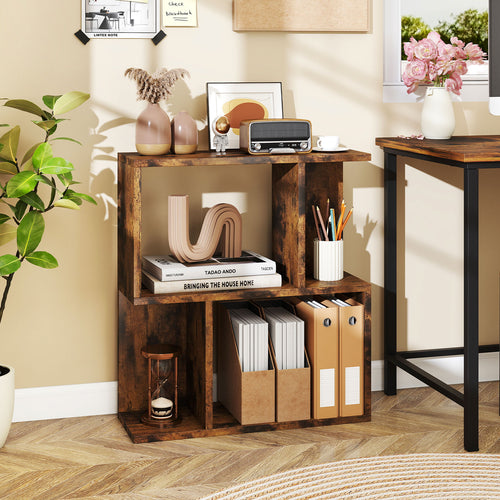 3-Tier Bookshelf With Display Shelf, Brown