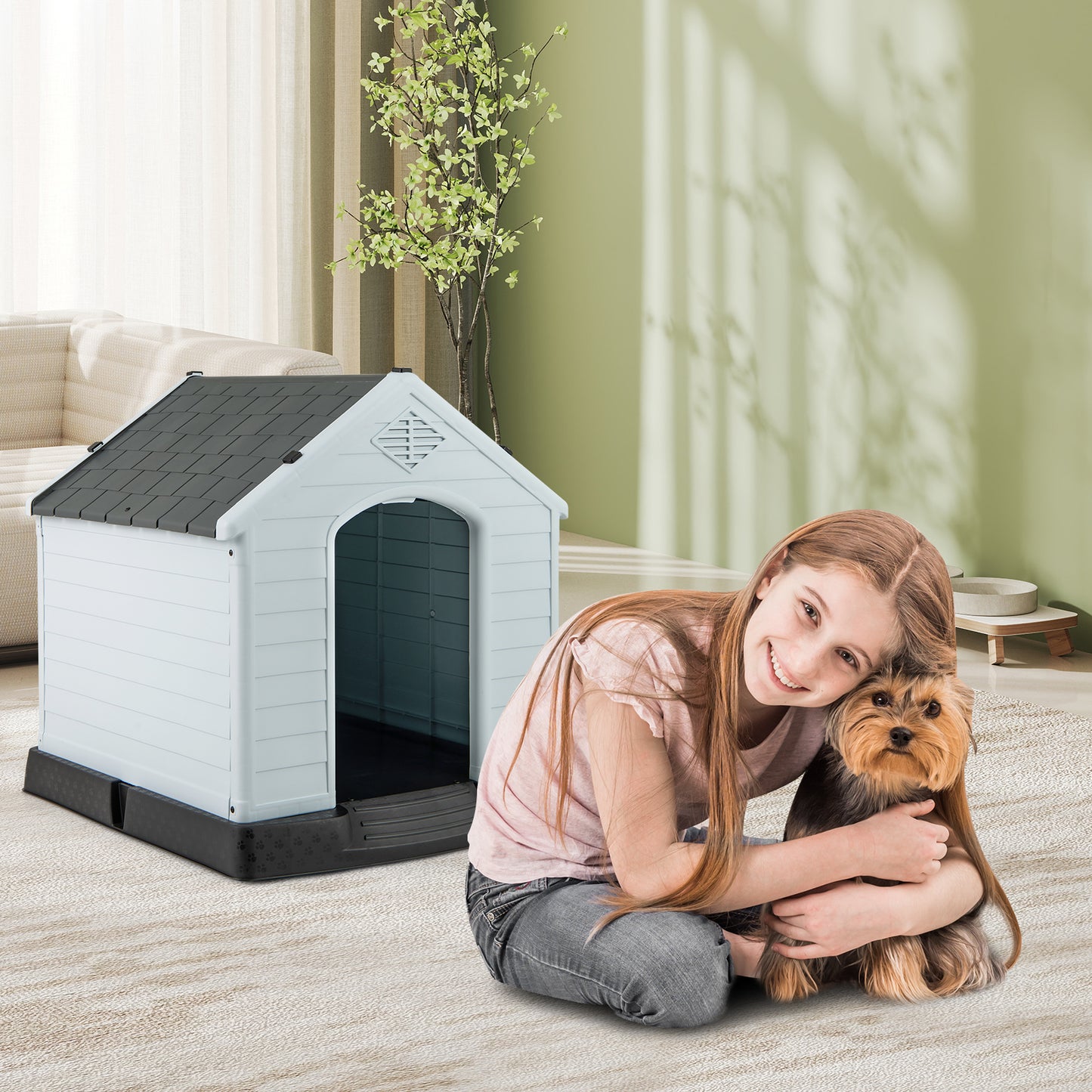 Waterproof Plastic Dog House, Elevated Floor, S, Gray Dog Kennels at Gallery Canada