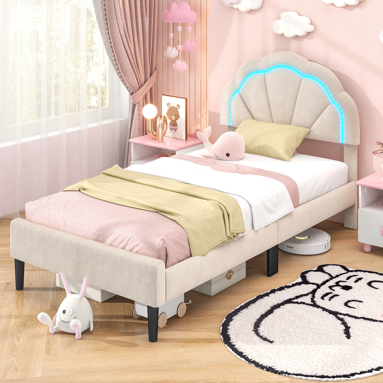 Upholstered LED Bed Frame, Adjustable Headboard, Twin Size Trundle Bed Frame at Gallery Canada