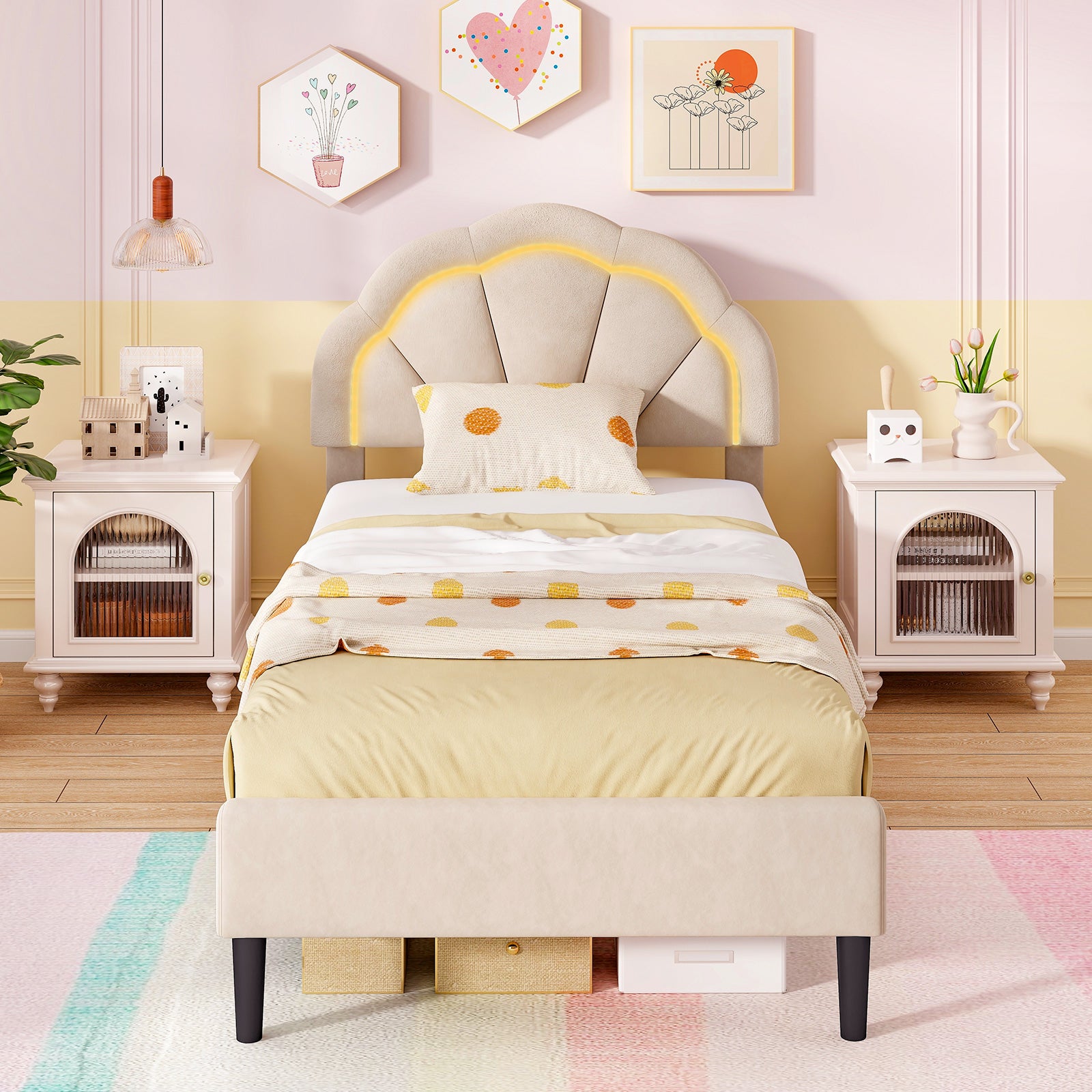 Upholstered LED Bed Frame, Adjustable Headboard, Twin Size Trundle Bed Frame at Gallery Canada