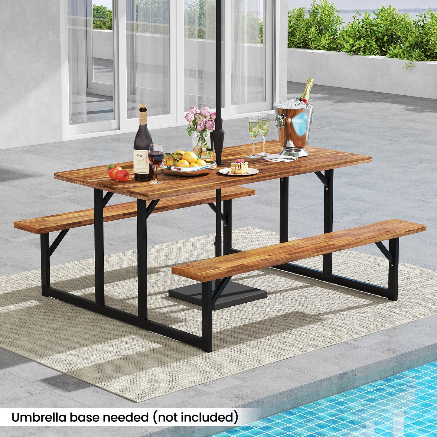 6-Person Acacia Wood Picnic Table, 2 Built-In Benches, Brown Picnic Tables at Gallery Canada