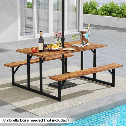 6-Person Acacia Wood Picnic Table, 2 Built-In Benches, Brown Picnic Tables at Gallery Canada