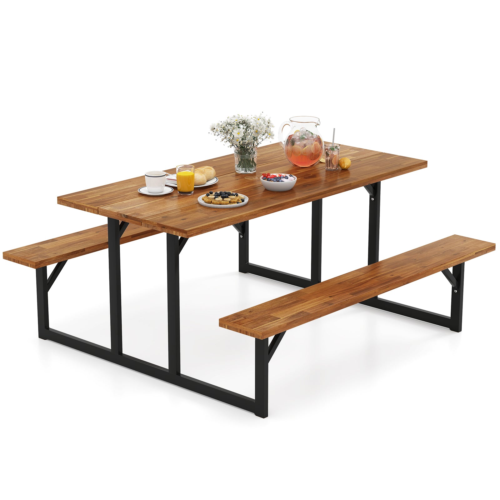 6-Person Acacia Wood Picnic Table, 2 Built-In Benches, Brown Picnic Tables at Gallery Canada