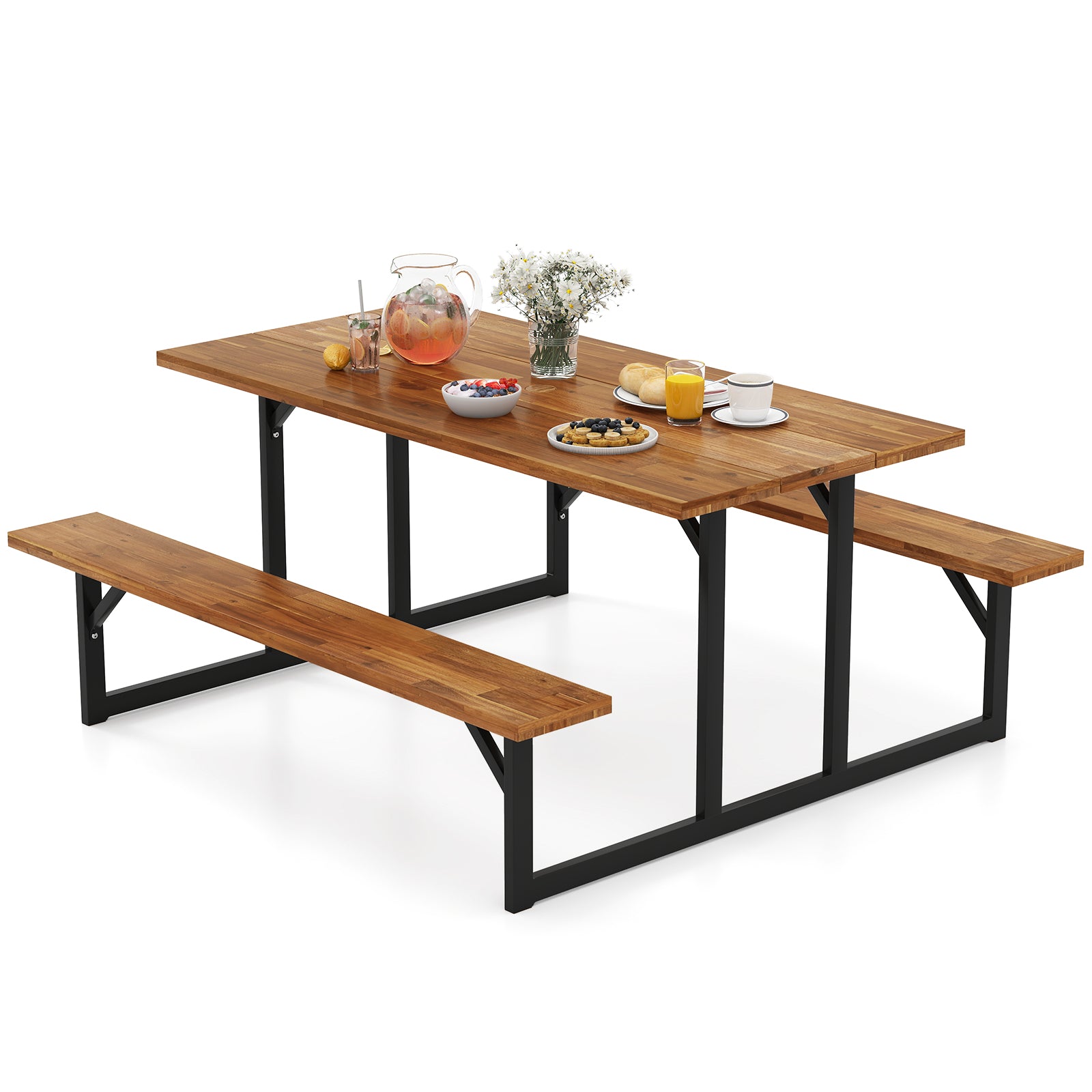 6-Person Acacia Wood Picnic Table, 2 Built-In Benches, Brown Picnic Tables at Gallery Canada