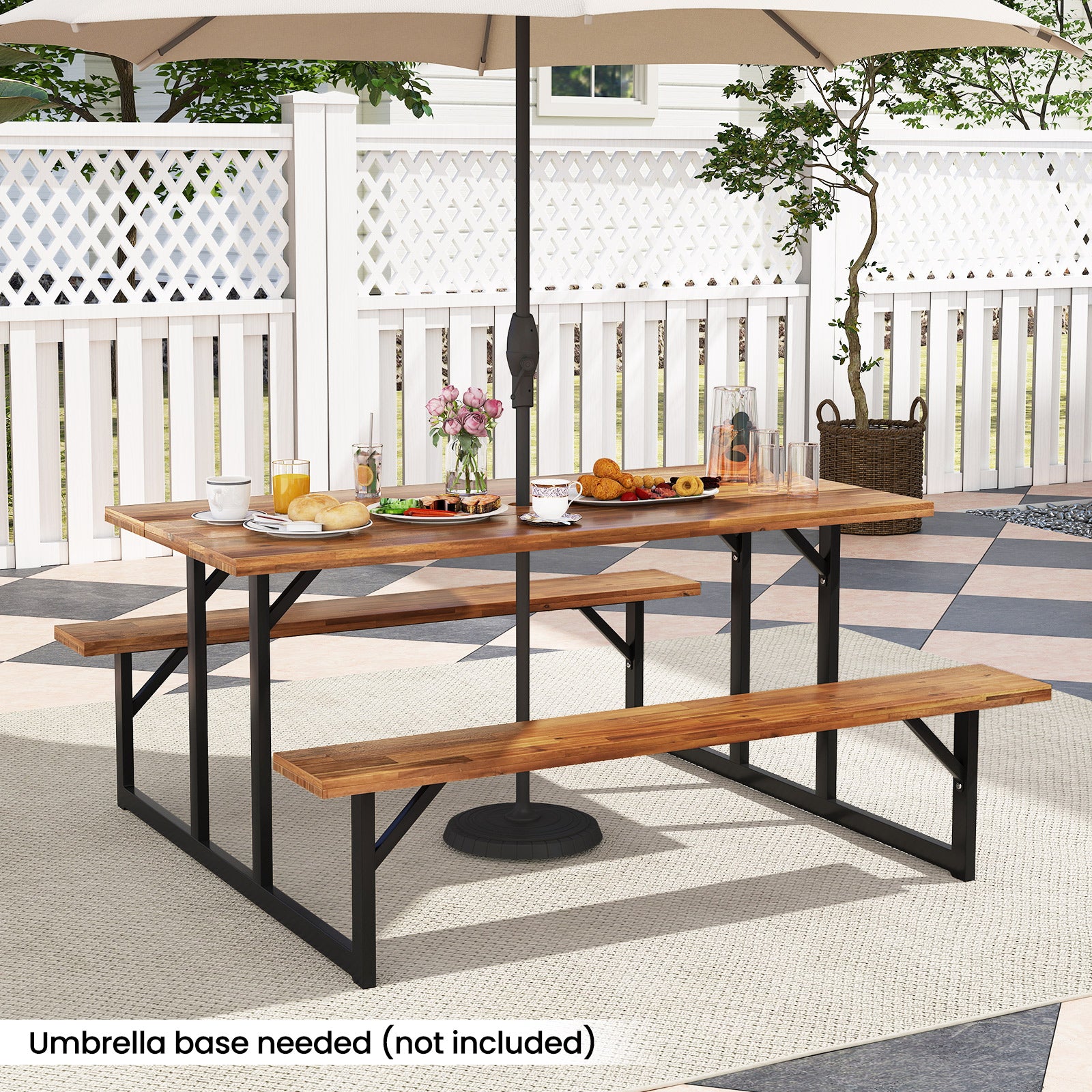6-Person Acacia Wood Picnic Table, 2 Built-In Benches, Brown Picnic Tables at Gallery Canada