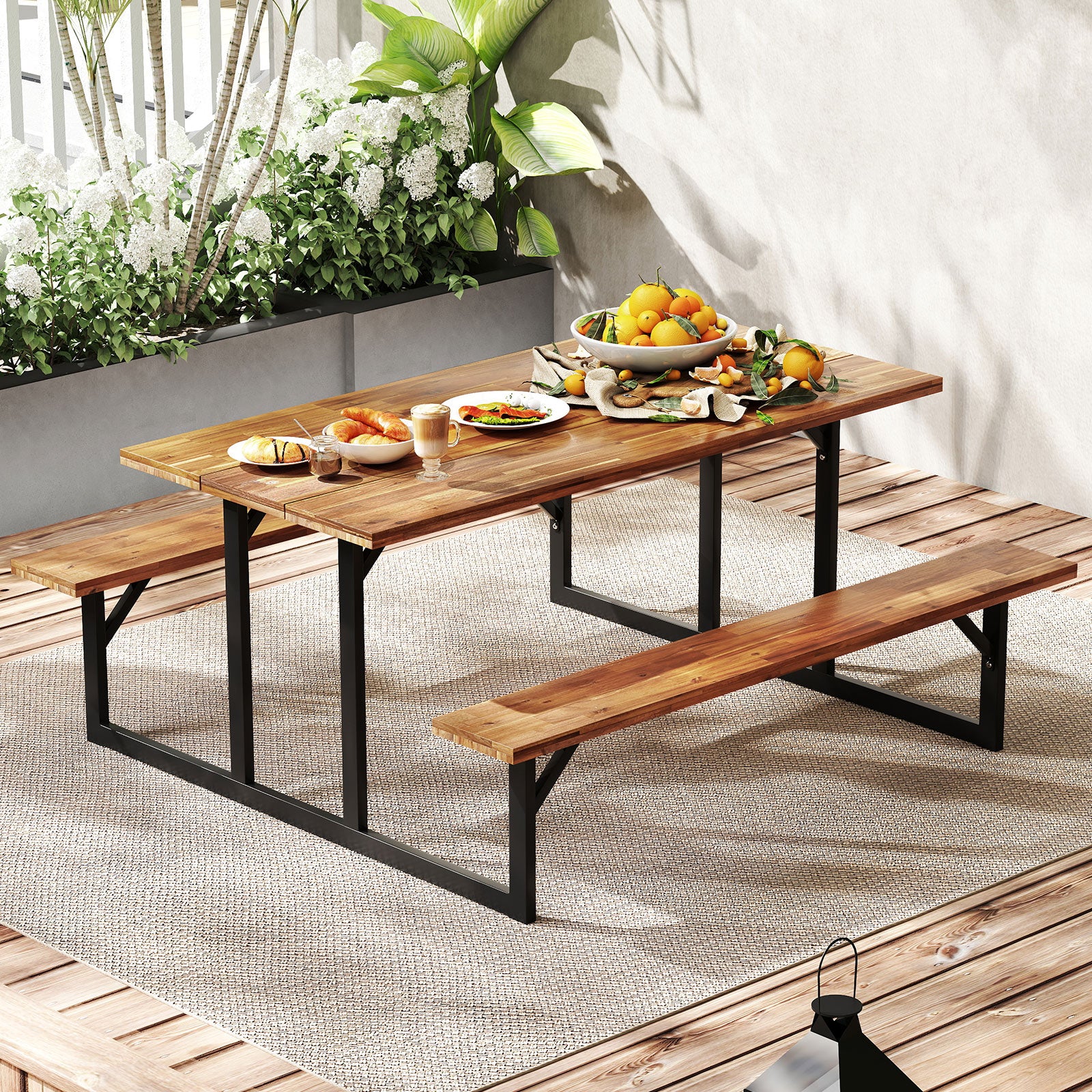 6-Person Acacia Wood Picnic Table, 2 Built-In Benches, Brown Picnic Tables at Gallery Canada