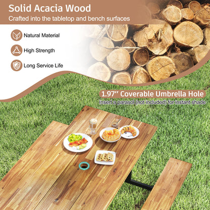 6-Person Acacia Wood Picnic Table, 2 Built-In Benches, Brown Picnic Tables at Gallery Canada