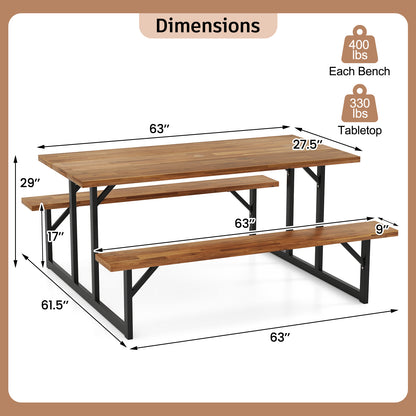 6-Person Acacia Wood Picnic Table, 2 Built-In Benches, Brown Picnic Tables at Gallery Canada