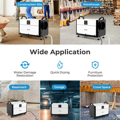 155 Pint Crawl Space Dehumidifier, 3 Modes, 24H Timer, White Dehumidifiers at Gallery Canada