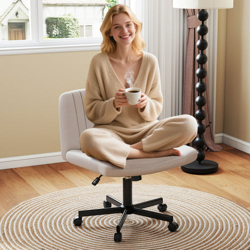 Criss Cross Swivel Chair With Wheels, Wide Padded Seat, Beige