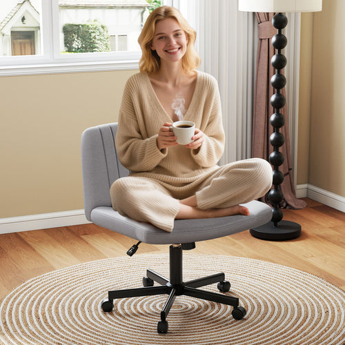 Criss Cross Chair With Wheels, Swivel Desk Chair, Soft-Padded Wide Seat, Gray