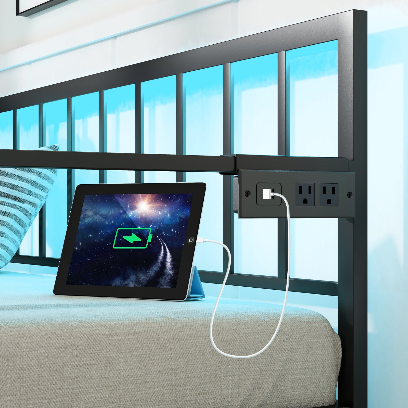 Twin Daybed With Charging Station, LED Lights, Black Trundle Bed Frame at Gallery Canada