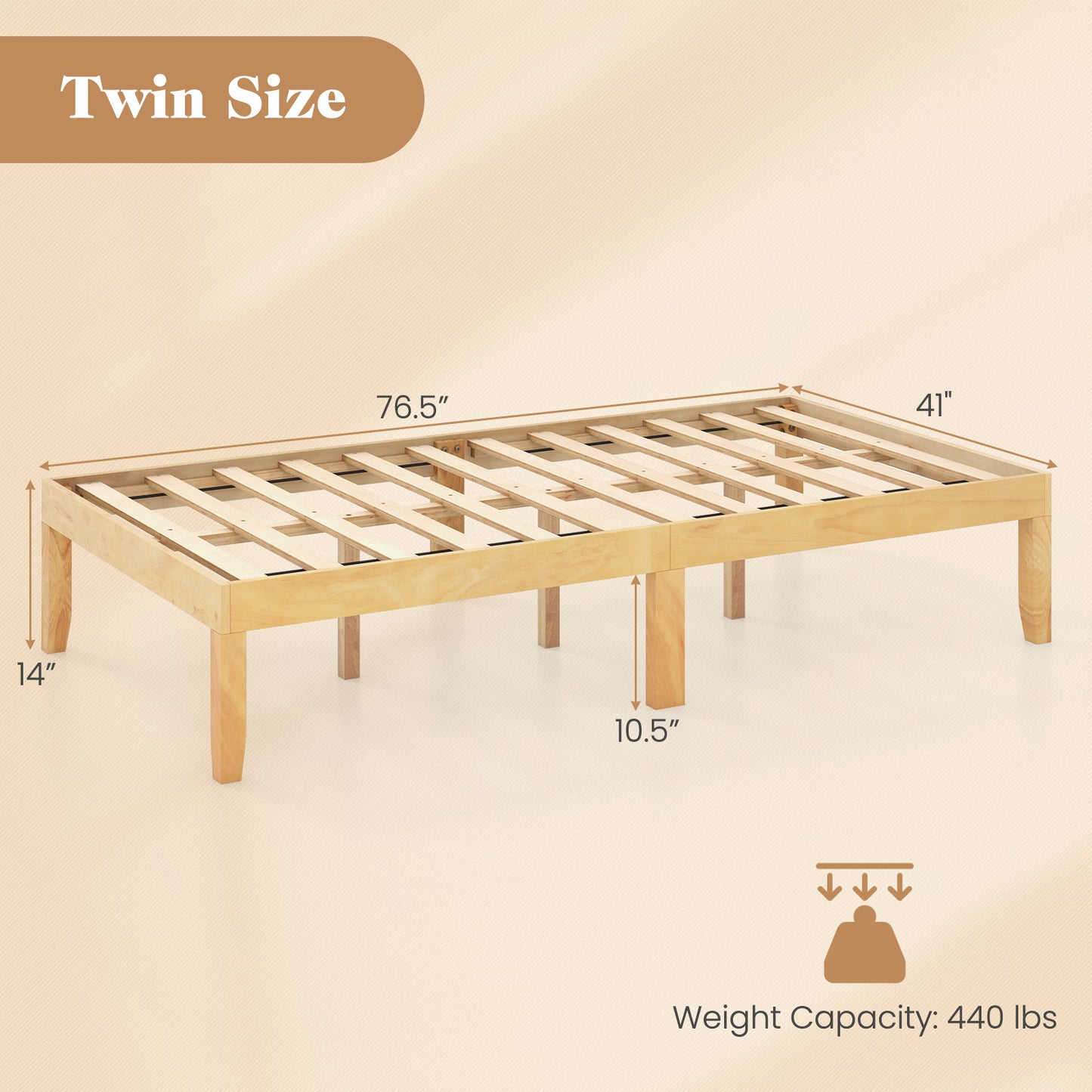 14 Inch Twin Wood Platform Bed Frame, Natural Simple Bed Frame at Gallery Canada