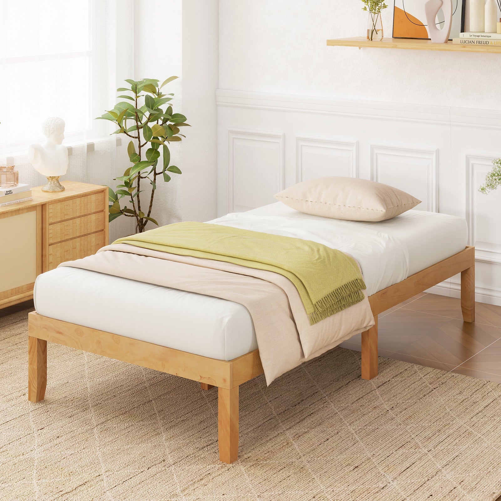 14 Inch Twin Wood Platform Bed Frame, Natural Simple Bed Frame at Gallery Canada