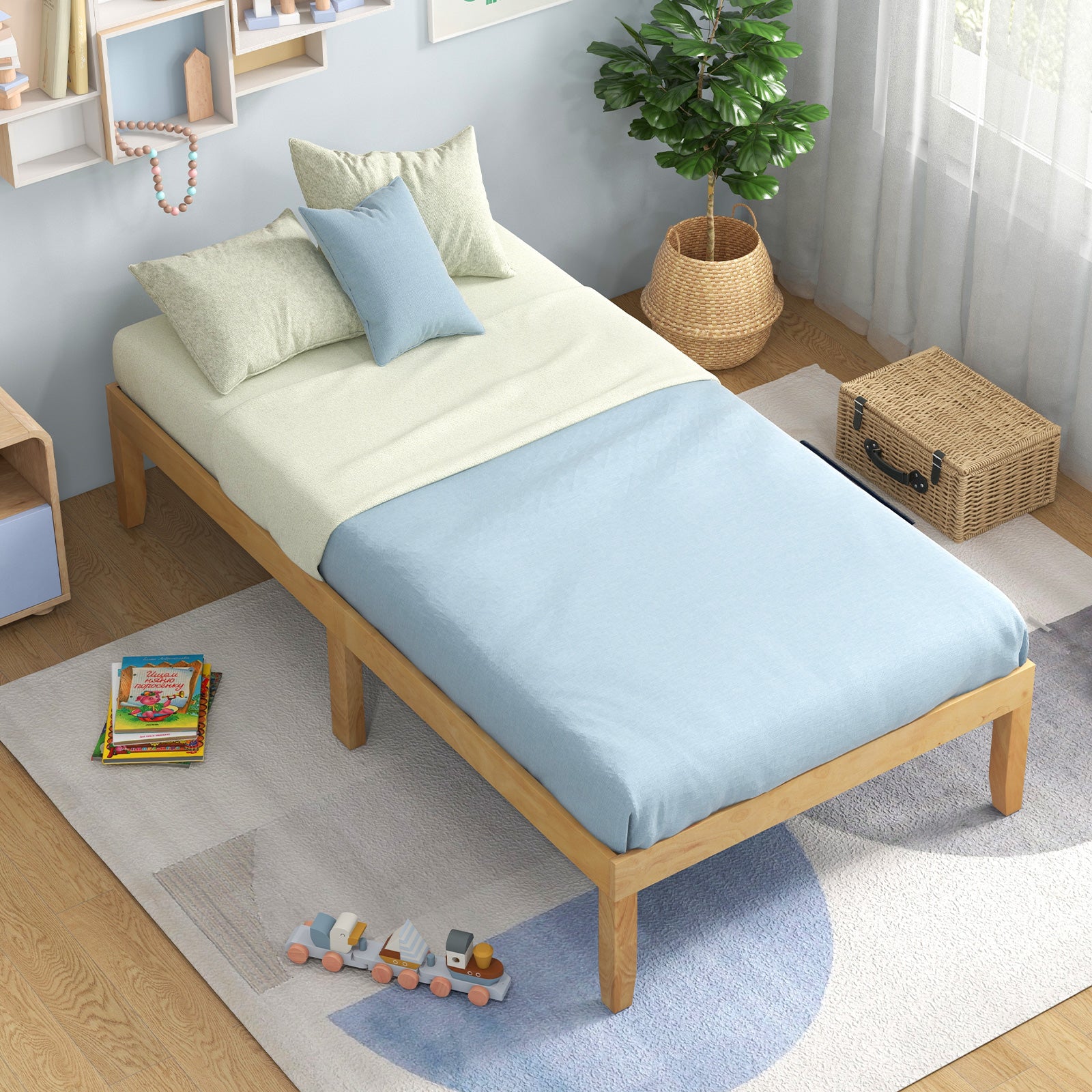 14 Inch Twin Wood Platform Bed Frame, Natural Simple Bed Frame at Gallery Canada