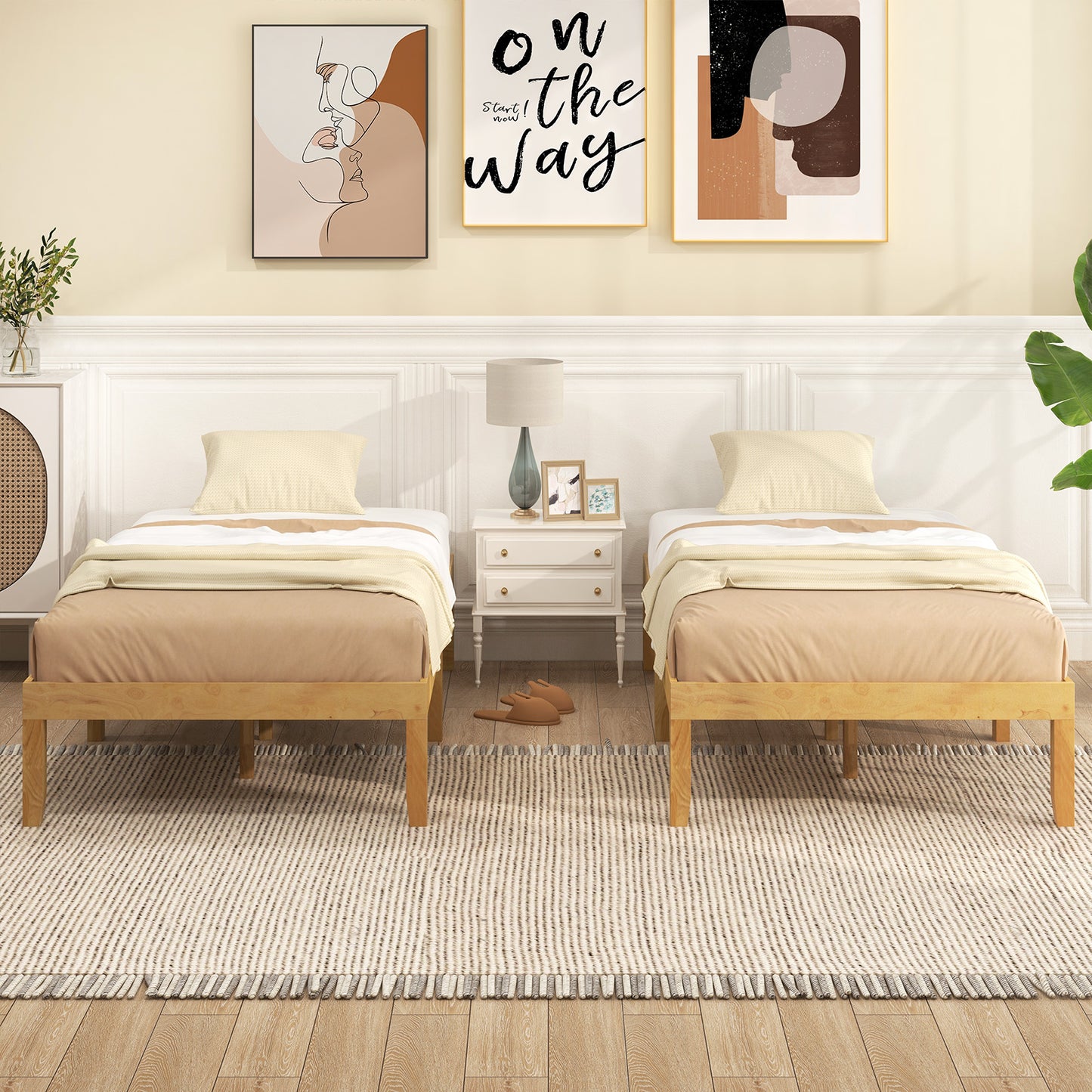 14 Inch Twin Wood Platform Bed Frame, Natural Simple Bed Frame at Gallery Canada