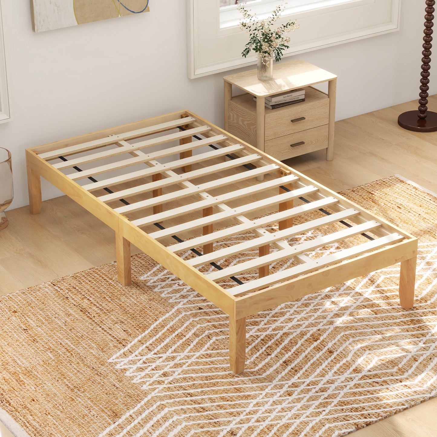 14 Inch Twin Wood Platform Bed Frame, Natural Simple Bed Frame at Gallery Canada