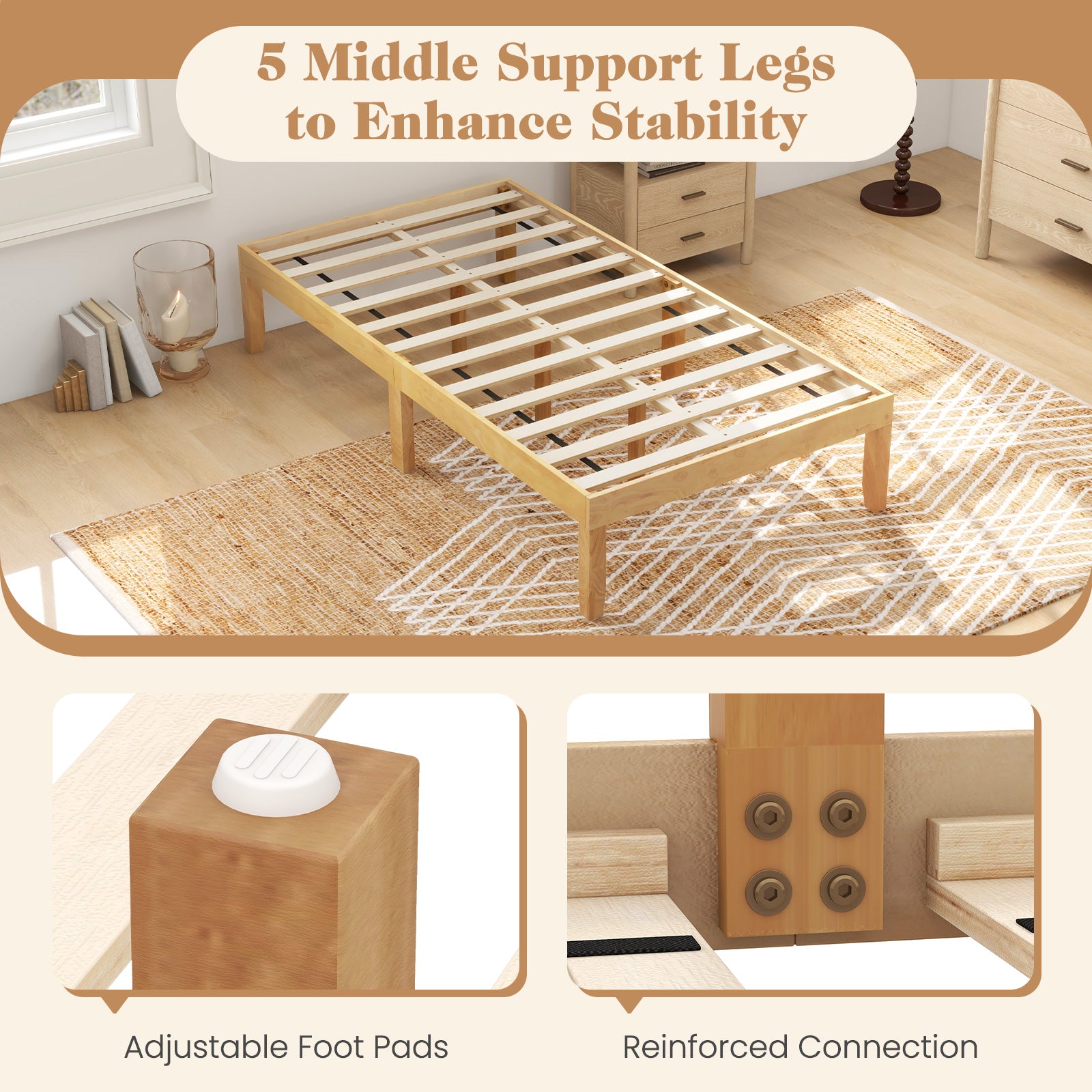 14 Inch Twin Wood Platform Bed Frame, Natural Simple Bed Frame at Gallery Canada